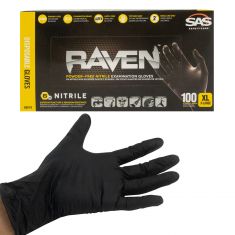 RAVEN: Powder-Free, Exam Grade, Fully Textued BLACK Nitrile NON LATEX 6 MIL Gloves (100/BOX) (XL)