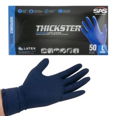 THICKSTER: Lightly Powdered, Exam Grade, BLUE LATEX 14 MIL Gloves (50/BOX) (LARGE)