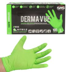 DERMA-VUE: Powder-Free, Fully Textured HI VIZ GREEN Nitrile, NON LATEX 6 MIL Gloves (100/BOX) (LRG)