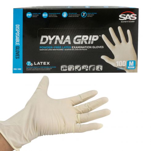 DYNA GRIP: Powder Free, Exam Grade, Fully Textured LATEX 7 MIL Gloves (100/BOX) (MEDIUM)