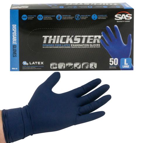 THICKSTER: Powder Free, Exam Grade, BLUE LATEX 14 MIL Gloves (50/BOX) (LARGE)