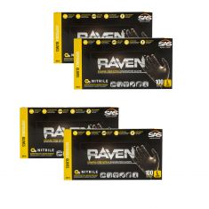 RAVEN: Powder-Free Exam Grade Fully Txtrd BLK Nitrile NON LATEX 6 MIL Gloves4 Box Kit (L)