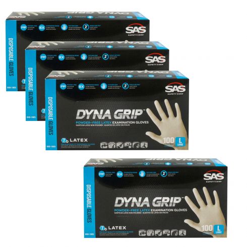 DYNA GRIP: Powder Free, Exam Grade, Fully Textured LATEX 7 MIL Gloves 4 Box Kit (LARGE)