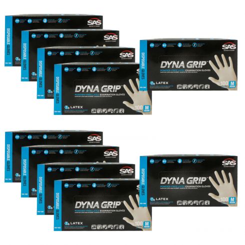 DYNA GRIP: Powder Free, Exam Grade, Fully Textured LATEX 7 MIL Gloves 10 Box Kit (MEDIUM)