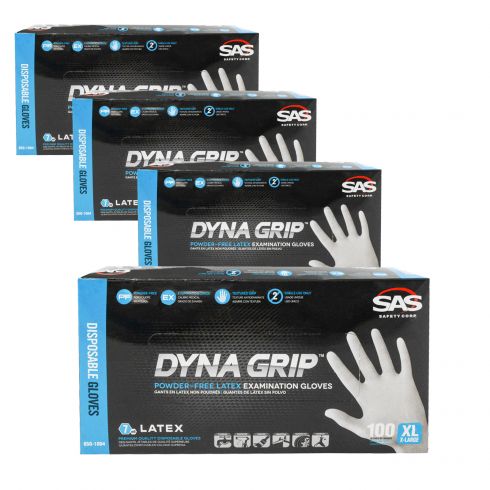 DYNA GRIP: Powder Free, Exam Grade, Fully Textured LATEX 7 MIL Gloves 4 Box Kit (XLARGE)