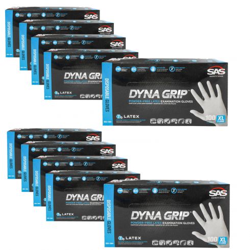 DYNA GRIP: Powder Free, Exam Grade, Fully Textured LATEX 7 MIL Gloves 10 Box Kit (XLARGE)