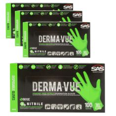 DERMA-VUE: Powder-Free, Fully Textured HI VIZ GREEN Nitrile, NON LATEX 6 MIL Gloves 4 Box Kit (XLRG)